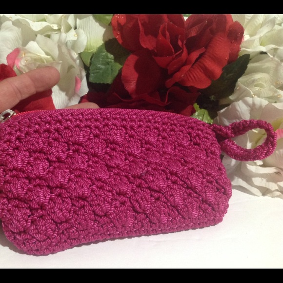 Pink Crochet Coin Purse Accessory Bag with strap - Picture 9 of 16